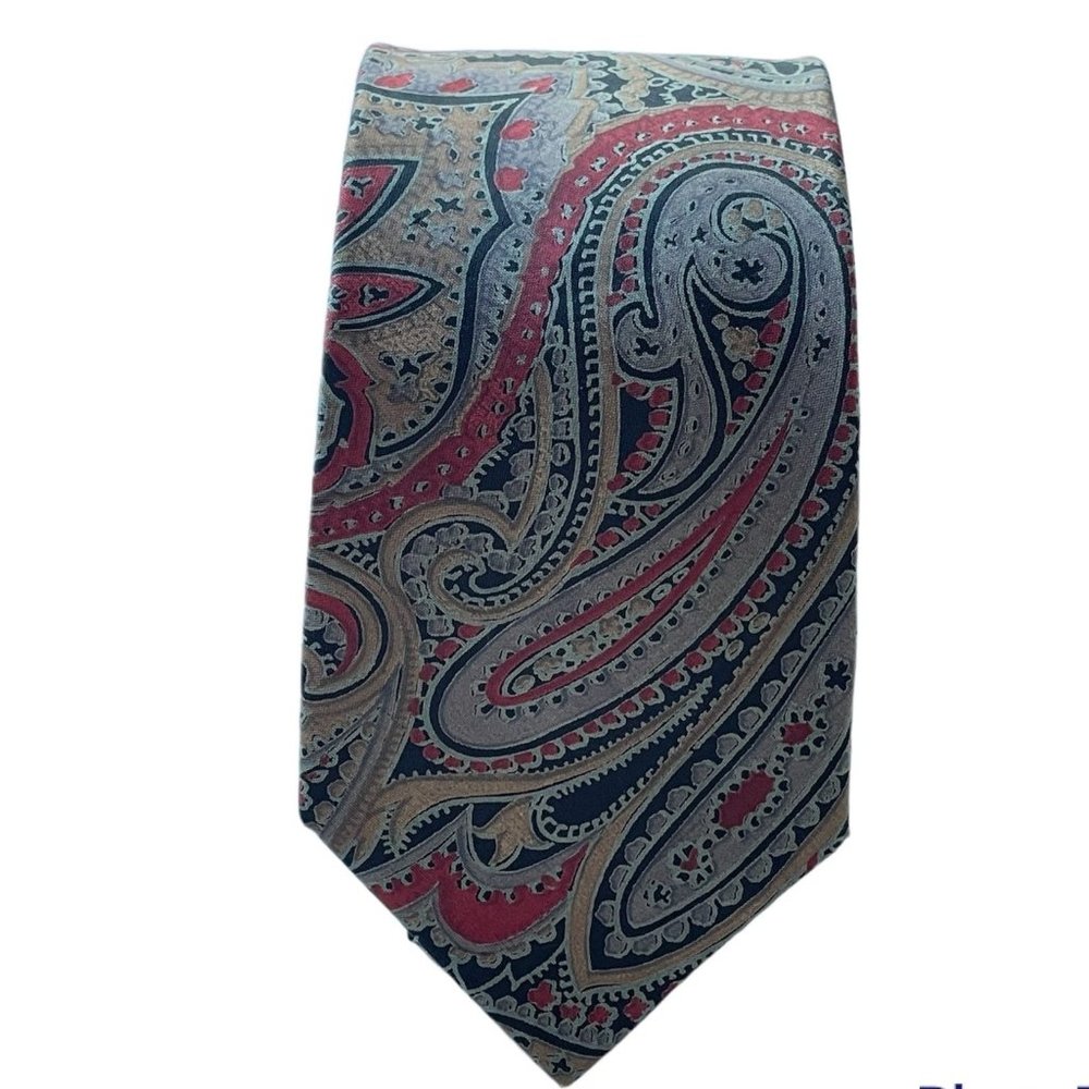 Vintage Anita Thai Silk Necktie Red Black‎ Golden Brown Paisley Print Men's Tie